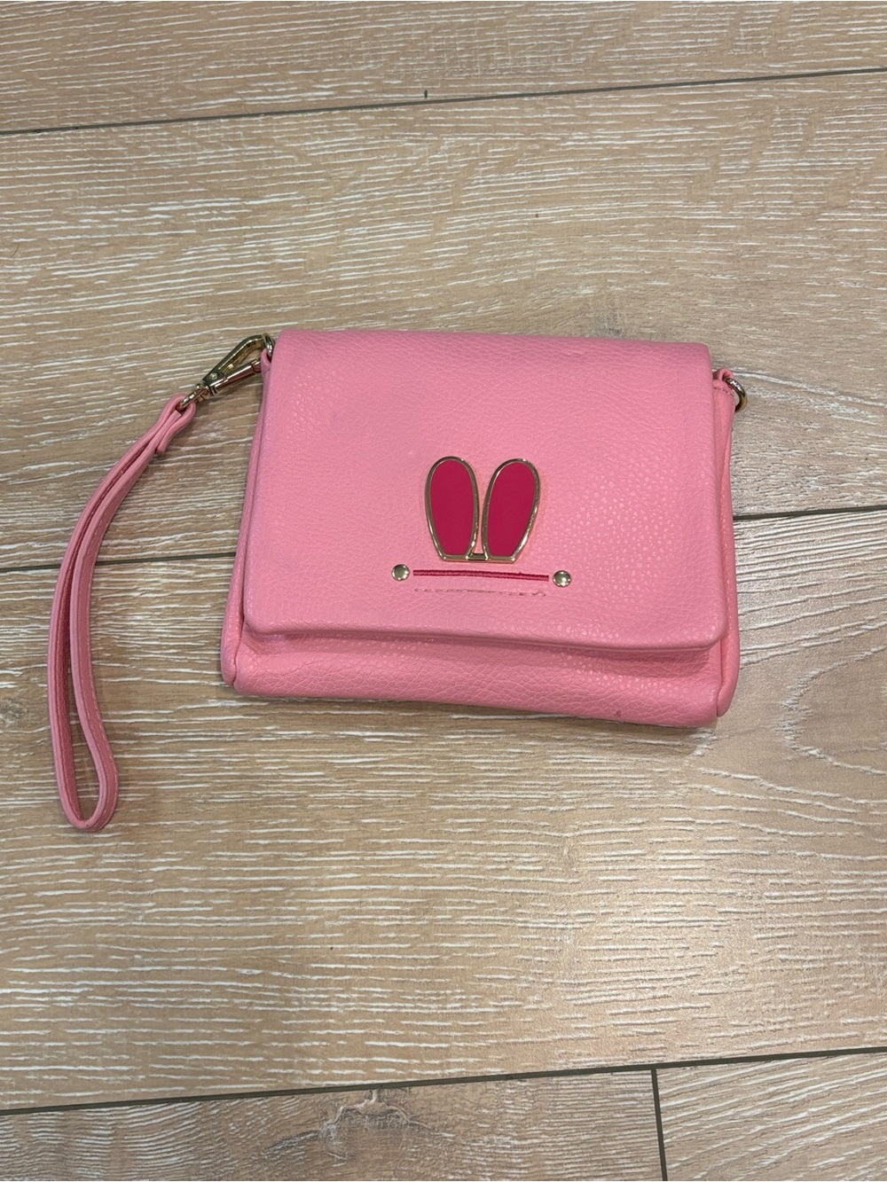 Charming Charlie Pink Bunny Logo Wristlet Clutc